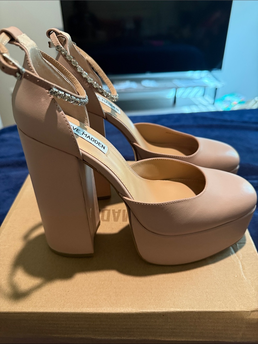 Steve Madden Blush Platform Ankle-Strap Pumps with Rhinestone Detail